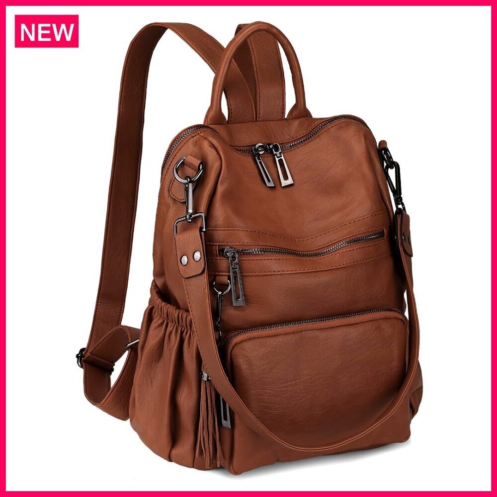 Convertible Vegan Leather Backpack Purse for Women, Adjustable Straps, 14"